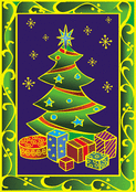 Sapin color&eacute; et cadeaux &eacute;clatants